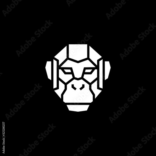 monkey chimp face head robot cyborg logo vector icon illustration