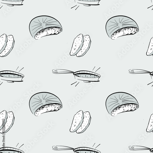 Bannock seamless pattern greyscale drawing
