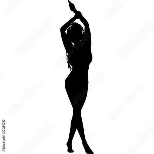 African American Woman Sexy - Standing, Black Afro People Silhouette Vector