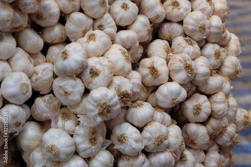 Garlic, spices and Thai herbs. Seasonal agricultural products in Thailand are sold in agricultural markets. Garlic is often used as an ingredient and flavored in food.
