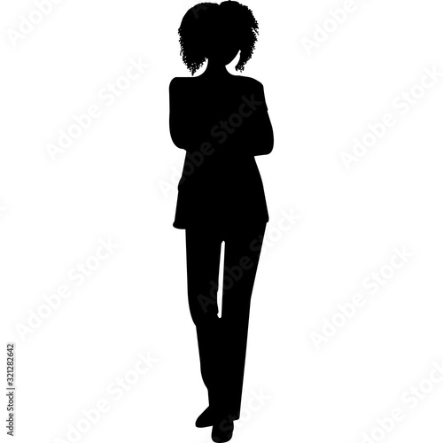 African American Woman Busines Woman Standing, Black Afro People Silhouette Vector