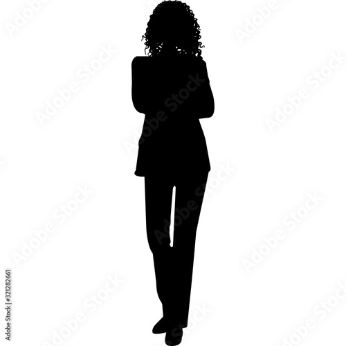 African American Woman Busines Woman Standing, Black Afro People Silhouette Vector