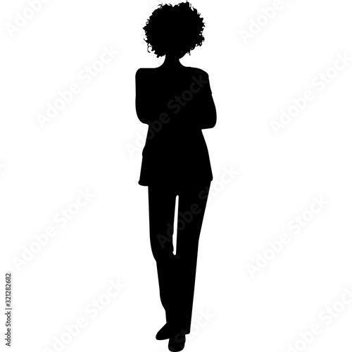 African American Woman Busines Woman Standing, Black Afro People Silhouette Vector