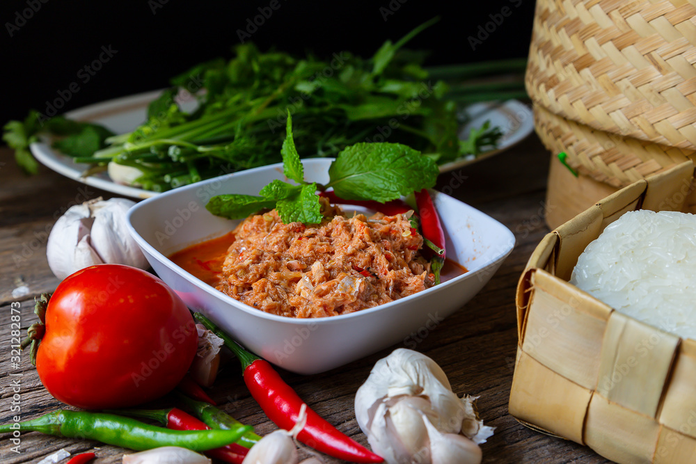 Ground Salmon Thai food placed on the table Ground Salmon Thai food placed on the table