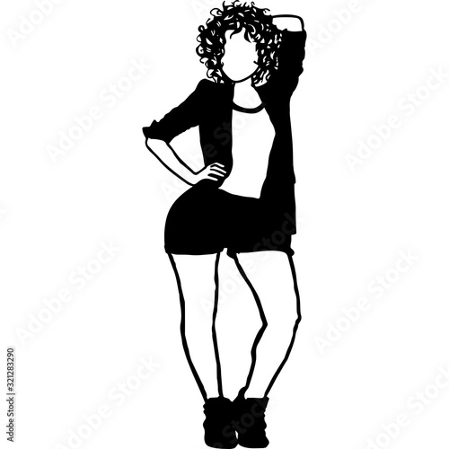 African American Woman in Short Skirt, Black Afro People Silhouette Vector