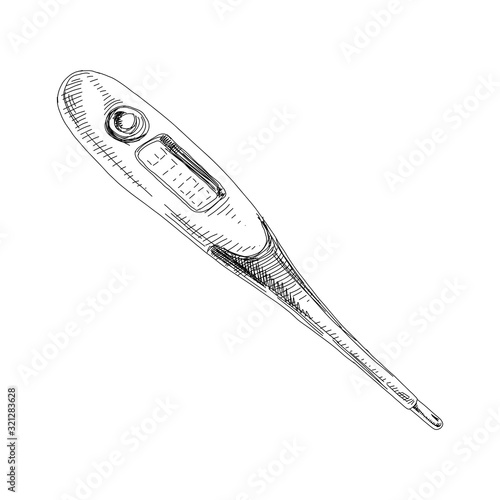 Digital electronic thermometer, hand drawn vector illustration.