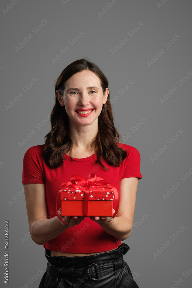 Beautyful emotional brunette girl with red balloon Beautyful emotional brunette girl with red balloon
