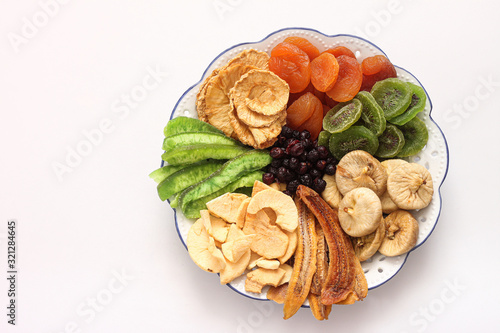 Mix from dried fruits in bowl. Healthy food. Symbols of judaic holiday Tu Bishvat- 