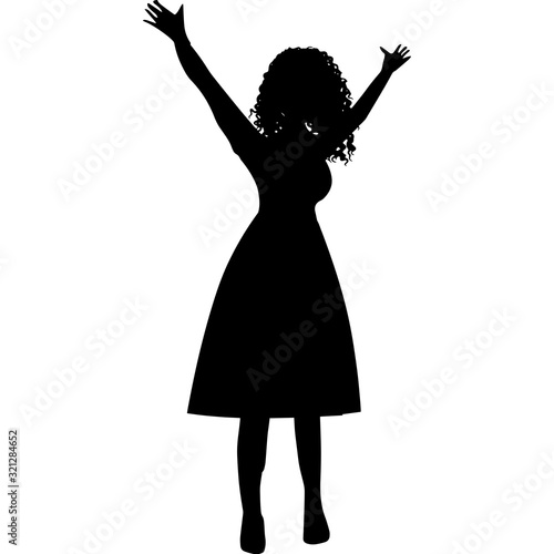 African Amercian Woman Praising the Lord, Black Afro People Silhouette Vector