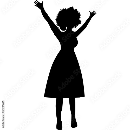 African Amercian Woman Praising the Lord, Black Afro People Silhouette Vector