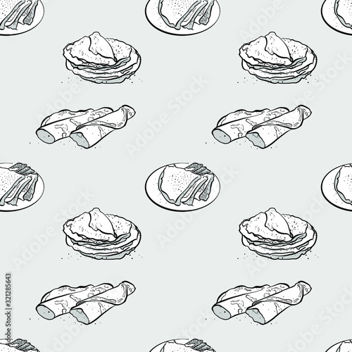 Crêpe seamless pattern greyscale drawing