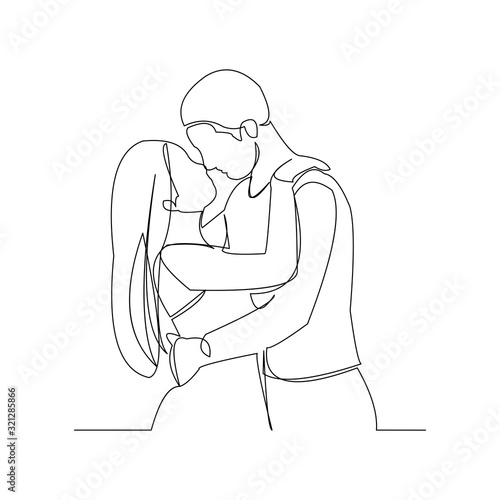 Continuous line drawing of romantic couple kissing for valentine. Vector illustration.