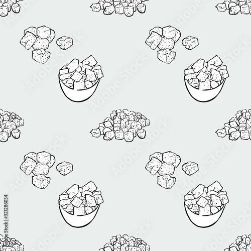 Croutons seamless pattern greyscale drawing