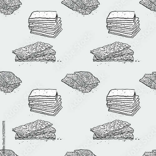 Crisp bread seamless pattern greyscale drawing