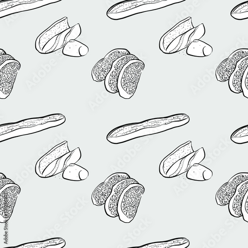 Cuban bread seamless pattern greyscale drawing