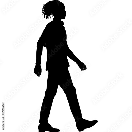 African Amercian Man Walking, Black Afro People Silhouette Vector