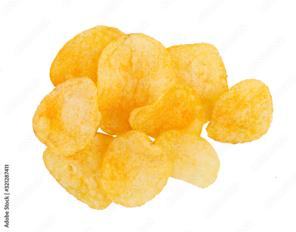 group of potato chips isolated on white background group of potato chips isolated on white background