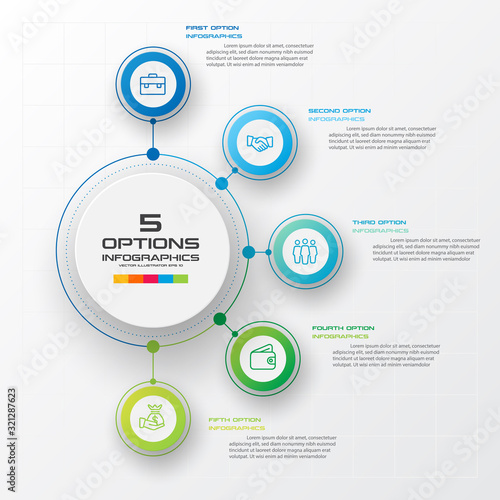 Circle chart infographic template with 5 options,Vector illustration.