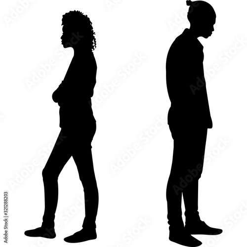African Amercian Couple Angry, Black Afro People Silhouette Vector