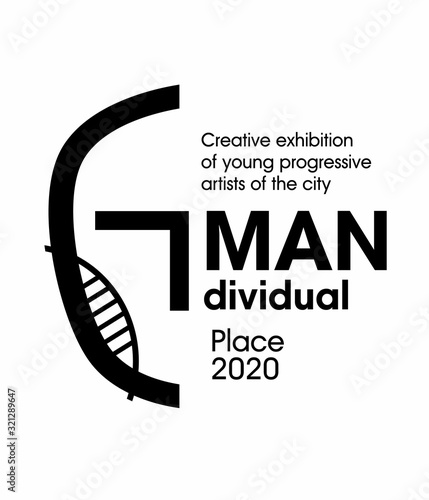 Exhibition Poster Design. Stylized face of a man. Geometric shapes. Inscription Man dividual