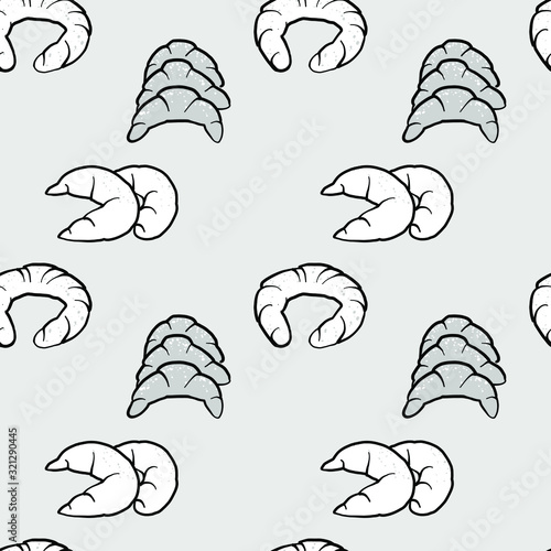 Kifli seamless pattern greyscale drawing