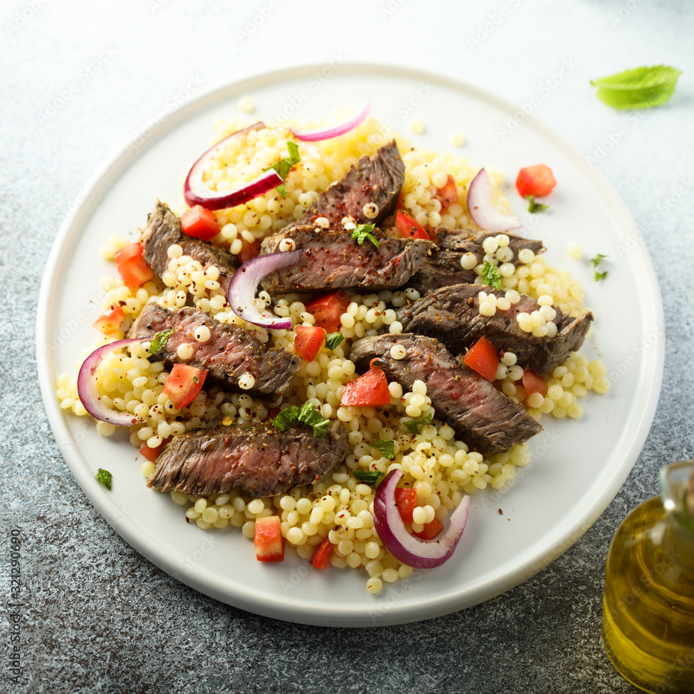 Beef steak salad with pasta and vegetables Beef steak salad with pasta and vegetables
