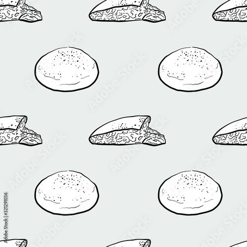 Malooga seamless pattern greyscale drawing