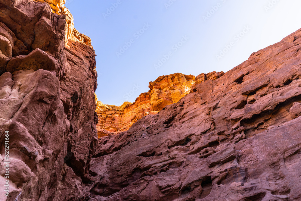 Colorful sandstone cliffs of the Red Canyon, Israel