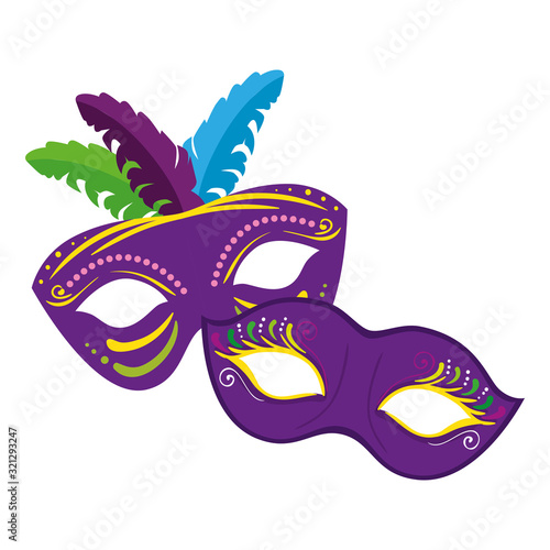 Mardi gras masks design, Party carnival decoration celebration festival holiday fun new orleans and traditional theme Vector illustration