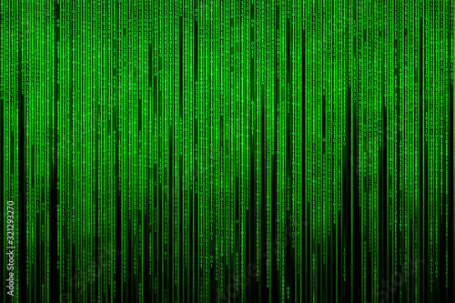 The matrix is       binary. Simulation of binary computer code. Virtual reality. Binary code  green  isolated on black. Illustration.