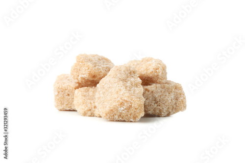 Brown sugar slices isolated on white background, close up