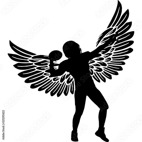 RIP American Football Player, Memorial with Angel Wings Silhouette, Sympathy Silhouette, In Loving Memory of digital vector files