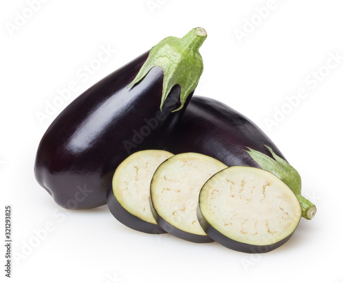 Eggplants isolated on white background with clipping path