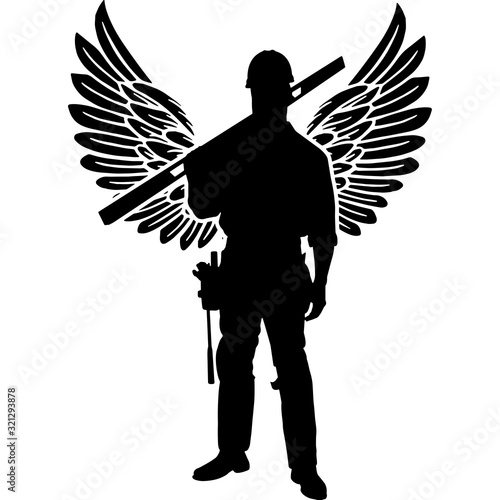 RIP Construction Worker, Memorial with Angel Wings Silhouette, Sympathy Silhouette, In Loving Memory of digital vector files