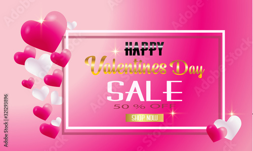 Valentines day special off sale background, poster template. Pink abstract background with hearts ornaments. February 14.Vector illustration
