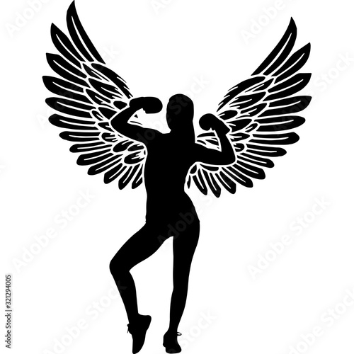 RIP Female Boxer, Memorial with Angel Wings Silhouette, Sympathy Silhouette, In Loving Memory of digital vector files