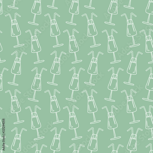 Pattern with glasses, contour, line drawing, green background