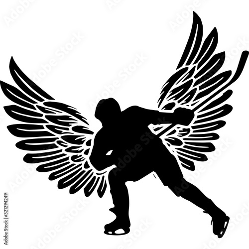 RIP Ice Hockey Player, Memorial with Angel Wings Silhouette, Sympathy Silhouette, In Loving Memory of digital vector files