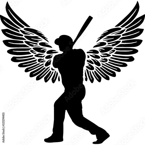 RIP Male Softball Player, Memorial with Angel Wings Silhouette, Sympathy Silhouette, In Loving Memory of digital vector files