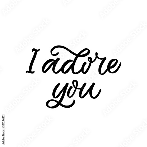 Hand dlettered funny quote. The inscription: I adore you. Perfect design for greeting cards, posters, T-shirts, banners, print invitations.