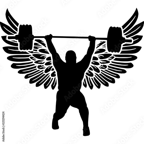 RIP Male Weightlifter, Memorial with Angel Wings Silhouette, Sympathy Silhouette, In Loving Memory of digital vector files