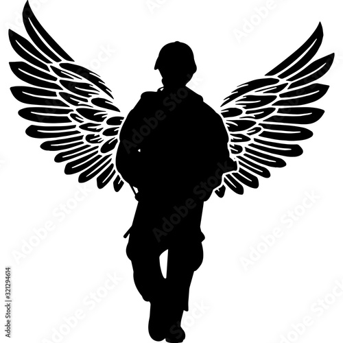 RIP Soldier #2, Memorial with Angel Wings Silhouette, Sympathy Silhouette, In Loving Memory of digital vector files