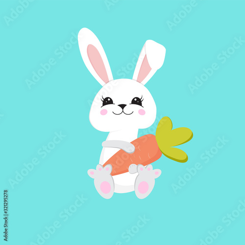 Bunny holding a carrot. Easter bunny. Happy bunny. Happy Easter - Vector