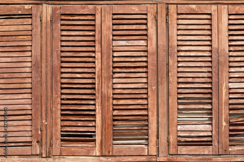 Close up of wooden window shutters