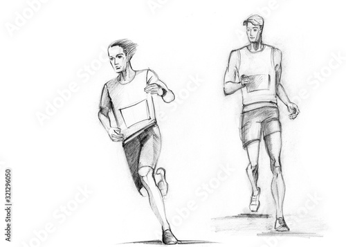 Athletic male runners running outdoor © Yulia
