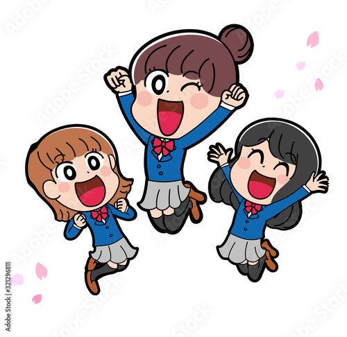 イラスト素材：女子高生　女子中学生　３人組　かわいい
