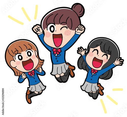 イラスト素材：女子高生　女子中学生　３人組　かわいい