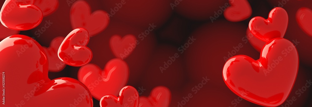 Valentine's Day background with red hearts on red,3d render. Valentine's Day background with red hearts on red,3d render.