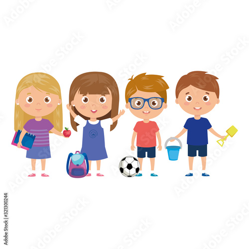 scene children standing on white background vector illustration design