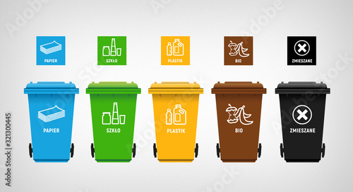 Fotografiet garbage can & vector icons segregation 02